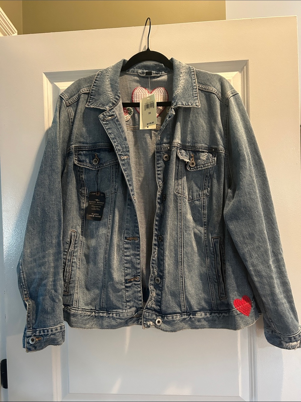 Lucky Brand Light Blue Denim Jacket with Red Heart Patch